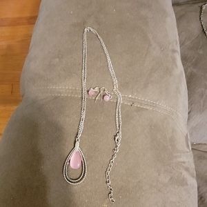 Paparazzi pink and silver teardrop pendant necklace and beaded earrings set